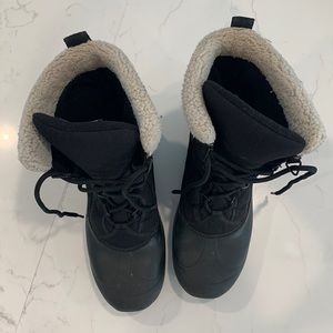 SOREL Cumberland Winter Boots Black White Faux Fur trim Heavy Snow size 8